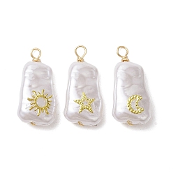 Mixed Shapes ABS Plastic Imitation Pearl Pendants, with Brass Cabochons and Eco-Friendly Copper Wire, Mixed Shapes, 22~22.5x10x5.5~6mm, Hole: 1.8~2mm, about 3Pcs/Set