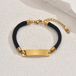 Черный Ионное покрытие (IP) 304 браслеты из нержавеющей стали для женщин, нейлона шнур браслеты, золотые, чёрные, внутренний диаметр: 6-3/4 дюйм (17 см)