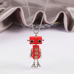 Светло-Вишневый Ожерелья с подвесками в виде робота из сплава и дерева, Ожерелья с цепочкой из латуни, платина, светло-вишневый, 23.62 дюйм (60 см)