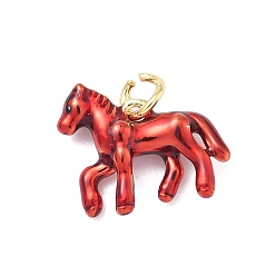 Красный Латунные подвески, лошади прелести, с эмалью, без кадмия и без свинца, стойки покрытие, долговечный, с целью перехода в кольце, реальный 18 k позолоченный, красные, 14x17x4.5 мм, отверстие : 3.3 мм