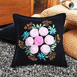 Бледно-Розовый Наборы для вышивания подушек с цветочным узором своими руками, включая наволочку, нитки и игла для вышивания, розовый жемчуг, 450x450 мм