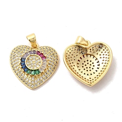 Colorful Brass Micro Pave Cubic Zirconia Pendants, Heart Charm, Golden, Colorful, 21x20.5x5mm, Hole: 4.5x3.5mm