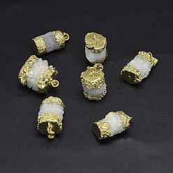 Agate+Crystal Natural Druzy Crystal Agate Pendants, Druzy Trimmed Stone, with Long-Lasting Plated Brass Findings, Nuggets, Golden, 25~27x12~23mm, Hole: 5~8x5mm