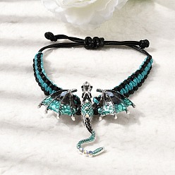 Бирюза Браслеты из сплава птерозавров, украшенные эмалью и стразами., Регулируемые браслеты из вощеного шнура для женщин и мужчин, античное серебро, бирюзовые, внутренний диаметр: 2.01~3.35 дюйм (5.1~8.5 см)