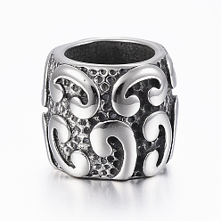 Antik Silber Farbe 316 chirurgische Edelstahlperlen, Großloch perlen, Kolumne, Antik Silber Farbe, 13~13.5x12 mm, Bohrung: 9 mm