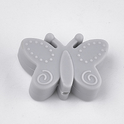 Light Grey Food Grade Eco-Friendly Silicone Focal Beads, Chewing Beads For Teethers, DIY Nursing Necklaces Making, Butterfly, Light Grey, 20.5x30x11mm, Hole: 2mm
