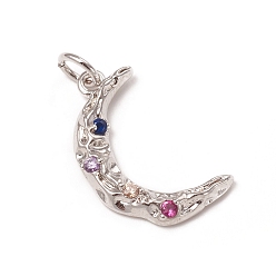 Платина Латунные микропаве, с прыжковых колец, долговечный, луна, платина, 19.5x12x3 мм, переходное кольцо: 5x0.7 мм, внутренний диаметр: 3.6 мм