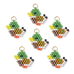 Разноцветный Стеклянные подвески из бисера, очарование утки, с открытыми пружинными кольцами из нержавеющей стали 304, реальный 18 k позолоченный, красочный, 14x15x2 мм, отверстие : 3 мм