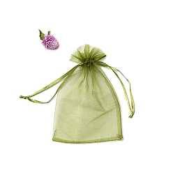 Желто-Зеленый Прямоугольные сумки для хранения подарков из органзы на шнурке, желто-зеленый, 15x10 см