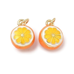 Коралловый Латунь эмаль подвески, оранжевые прелести, долговечный, стойки покрытие, без свинца и без кадмия, реальный 18 k позолоченный, коралл, 14x10.5x8 мм, отверстие : 3 мм