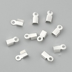 Argent Pliage de fer embouts à écraser, replier les extrémités du cordon à sertir, argenterie, 6x3x2.3mm, Trou: 1.2mm, environ 10000 pcs / sachet 