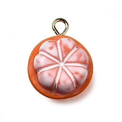 Оранжевый Латунные подвески из акрила, без свинца и без кадмия, стойки покрытие, долговечный, золотые, оранжевые, 16.5x12.5x8 мм, отверстие : 1.8 мм