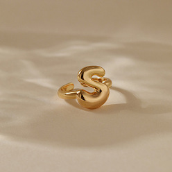 Letter S Латунные кольца-манжеты для женщин, буквы, долговечный, золотые, Письмо с, внутренний диаметр: регулируемый