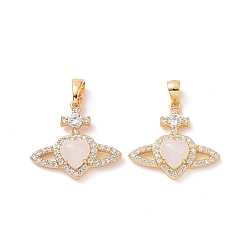 Real 18K Gold Plated Brass Micro Pave Cubic Zirconia Pendants, with Glass, Long-Lasting Plated, Cadmium Free & Lead Free, Heart, Real 18K Gold Plated, 17.5x19x5.5mm, Hole: 4.5x3mm