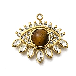 Тигровый глаз 304 подвески из натурального тигрового глаза из нержавеющей стали, Очарование глаз, ионное покрытие (ip), 18.5x19.5x3.5 мм, отверстие : 1.5 мм