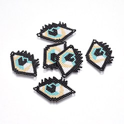 Colorido Enlaces de cuentas de semillas japonesas hechas a mano de miyuki & toho, Patrón de telar, ojo, negro, 27~28x40~42x1.7 mm, agujero: 2 mm