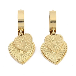 Сердце Серьги с подвесками из настоящей 18к-позолоченной 304 нержавеющей стали, серьги-кольца для женщин, сердце, 26x12.5 мм