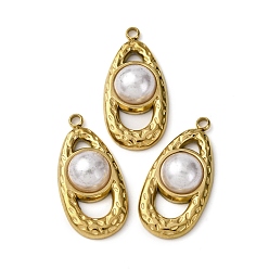 Золотой 304 подвески из нержавеющей стали, слеза, с абс пластмассовой имитационной жемчужиной, ионное покрытие (ip), золотые, 25.5x12.5x6.5 мм, отверстие : 1.8 мм