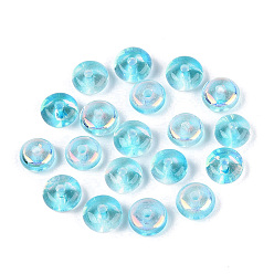 Deep-Sky-blau Einbrennlackierung, galvanisierte transparente Glasperlen, Rondell, ab Farbe plattiert, Deep-Sky-blau, 6x3 mm, Bohrung: 1.2~1.4 mm, ca. 5263 Stk. / 1000 g