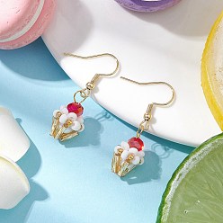 Золотистый Висячие серьги из стеклянных бусин ручной работы в форме стаканчика мороженого для женщин, с 304 фурнитурой из нержавеющей стали, золотые, золотые, 35x12 мм