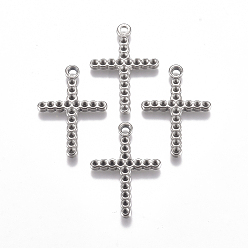 Stainless Steel Color Tarnish Resistant 304 Stainless Steel Pendant Rhinestone Settings, Cross, Stainless Steel Color, Fit for 1mm Rhinestone, 25x17x1.5mm, Hole: 1.8mm