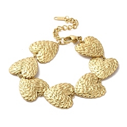 Золотой 304 браслеты-цепочки с текстурированными звеньями в форме сердца из нержавеющей стали, золотые, 7-1/2 дюйм (19 см)