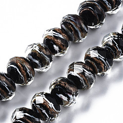 Черный Бусы лэмпворк ручной работы, с блеском порошок, со цветком внутри , счеты, граненые, чёрные, 11.5x8.5 мм, отверстие : 1.5 мм, около 45 шт / нитка, 15.16 дюйм (38.5 см)