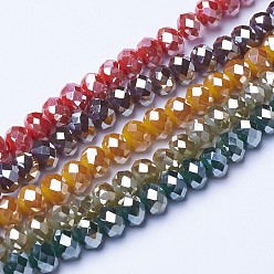 Mixed Color Electroplate Opaque Solid Color Glass Beads Strands, Platinum Plated, Faceted, Rondelle, Mixed Color, 6x5mm, Hole: 1mm, about 85~88pcs/strand, 16.1~16.5 inch(41~42cm)