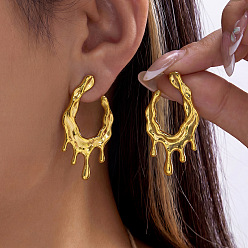 Real 18K Gold Plated 304 Stainless Steel Stud Earrings, Nuggets, Real 18K Gold Plated, 42x22mm