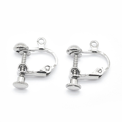 Platinum Brass Screw On Clip-on Earring Findings, Spiral Ear Clip, For Non-Pierced Ears, Platinum, 18x14x3mm, Hole: 1.6mm
