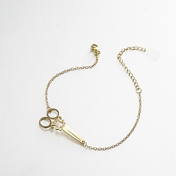 Золотой 304 Браслеты из нержавеющей стали с звеньями в виде ножниц, кабельная цепь для женщин, золотые, 6.69 дюйм (17 см)