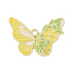 Светло-хаки Подвески из эмали и сплава, золотые, бабочка с цветочным шармом, светлый хаки, 24x32x1 мм, отверстие : 2 мм