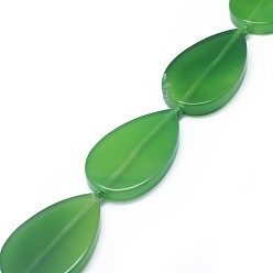 Lime Green Natural Agate Beads Strands, Dyed, Teardrop, Lime Green, 48.5~49x29.5~30x5.5~7.5mm, Hole: 2mm, about 8pcs/strand, 16.1~16.6 inch(41~42.2cm)