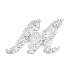 Letter M Pendentifs en laiton zircon cubique transparent, charmes de lettre, plaqué longue durée, crémaillère plaquage, sans plomb et sans cadmium, platine, lettre m, 23x24x6.5mm, Trou: 3mm