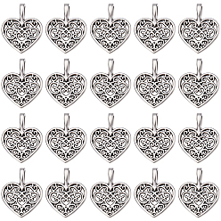 Античное Серебро 80 шт. Подвески из сплава в тибетском стиле, без кадмия и без свинца, сердце, античное серебро, 18x15x2 мм