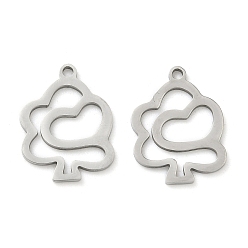 Дерево Полые 201 из нержавеющей стали кулоны, лазерная резка, цвет нержавеющей стали, дерево, 17.5x13x0.9 мм, отверстие : 1.4 мм
