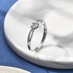 Платина Кольцо-солитер с микропаве из латуни и кубическими цирконами, регулируемые кольца для женщин, сердце, платина, 5.5 мм, внутренний диаметр: 21 мм