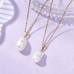Золотой Овальный кулон из натуральной барочной жемчужины Кеши Эдисона 304 Цепочка из нержавеющей стали, белые, золотые, 17.99 дюйм (45.7 см)
