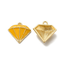Orange Alloy Enamel Pandants,  Lead Free & Cadmium Free, Light Gold, Diamond Charm, Orange, 16x16x5.5mm, Hole: 1.4mm