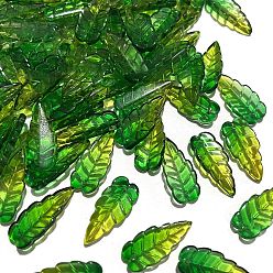 Зеленый Подвески из прозрачного стекла с градиентным цветом, лист прелести, зелёные, 23x10 мм