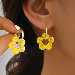 Золотистый Железные серьги-кольца с акриловыми подвесками, цветок, золотые, золотые, 20 мм