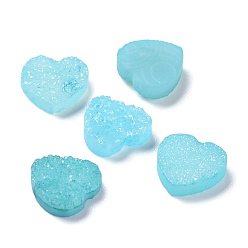 Deep Sky Blue Natural Druzy Agate Cabochons, Dyed, Heart, Deep Sky Blue, 9~10x10x3mm
