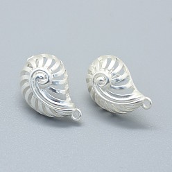 Матовый Серебристый Цвет Сплав серьги выводы, с петлей, латунные булавки и гайки для ушей / спинки сережек, долговечный, раковина, матовое серебро, 22x14 мм, отверстия: 1.5 мм, штифты: 0.7 мм