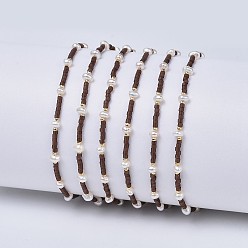 Кокосово-Коричневый Регулируемые нейлоновые шнур плетеный браслеты из бисера, с японским бисером и жемчугом, кокосового коричневый, 1-3/4 дюйм ~ 2-3/4 дюйм (4.6~7 см)