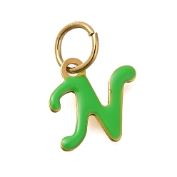 Letter N Ионное покрытие (ip) 304 эмалированные буквы из нержавеющей стали, с целью перехода в кольце, реальный 14 k позолоченный, Письмо N, 11x10.5x1 мм, отверстие : 5 мм