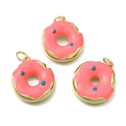 Светло-Коралловый Латунь эмаль подвески, пончики, стойки покрытие, прочное покрытие, без кадмия и без свинца, с целью перехода в кольце, реальный 18 k позолоченный, свет коралловый, 20x17.5x4 мм, отверстие : 3.5 мм