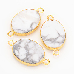 Howlite Natural Howlite Links connectors, Oval, with Golden Tone Brass Findings, 29x16x4mm, Hole: 1.5mm