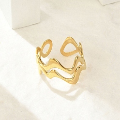 Золотой Волна 304 открытые манжеты из нержавеющей стали для женщин, золотые, 15 мм, внутренний диаметр: регулируемый