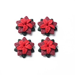 Red Handmade Polymer Clay Cabochons, Christmas, Flower, Red, 28x8~9mm