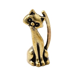 Античная Бронза Латунные фигурки кошек миниатюрные статуэтки для домашнего офиса украшение рабочего стола, античная бронза, 16.5x15x35.5 мм